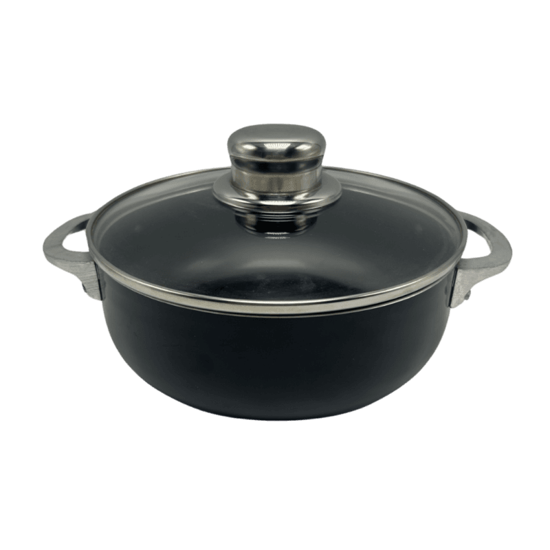 Caldero Aluminio Negro C/ Teflon C/Tapa Vidrio